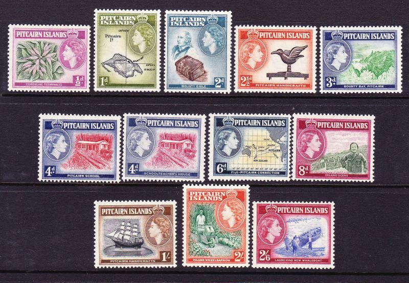 PITCAIRN ISLAND  1957-63  QEII  PICTORIALS  SET 12  MLH  