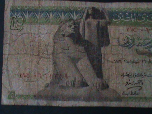 EGYPT-CENTRAL BANK OF EGYPT $25 PIASTRES-CIRCULATED-F-57 YEARS OLD-ANTIQUE