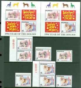 EDW1949SELL : PHILIPPINES 1993 Sc#2285a Chinese New Year 4 S/S Perf & Imperf MNH