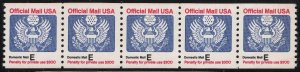 US 1988 Sc O140  (25c) E Official Coil strip of 5, Mint NH VF - Eagle / Bird