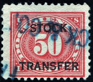 RD9 50¢ Stock Transfer Stamp (1918) Used