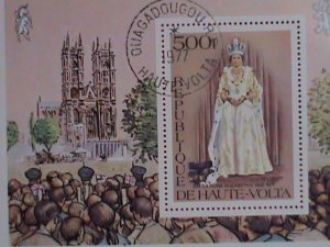 UPPER VOLTA STAMP: 1977  C0RONATION  OF QUEEN ELIZABETH II CTO S/S SHEET