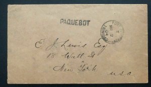 1904 Port Of Spain Trinidad Vintage Paqueboat Cover To New York Usa