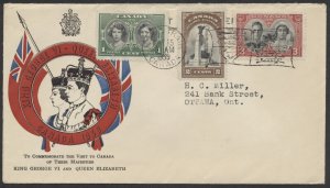 1939 #246-248 Royal Visit FDC Old Authors Shop Cachet Cinderella Label Flag Cxl