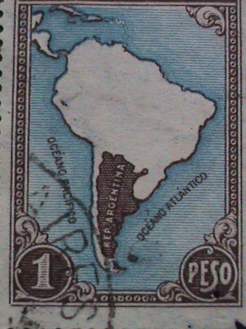 ​ARGENTINA-1935 SC#446 MAP OF SOUTH AMERICA- USED BLOCK  WE SHIP TO WORLDWIDE
