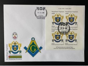 Togo 2022 FDC M/S ND Imperf Mi. ? 50 Years Grand Lodge Regular Freemasons-