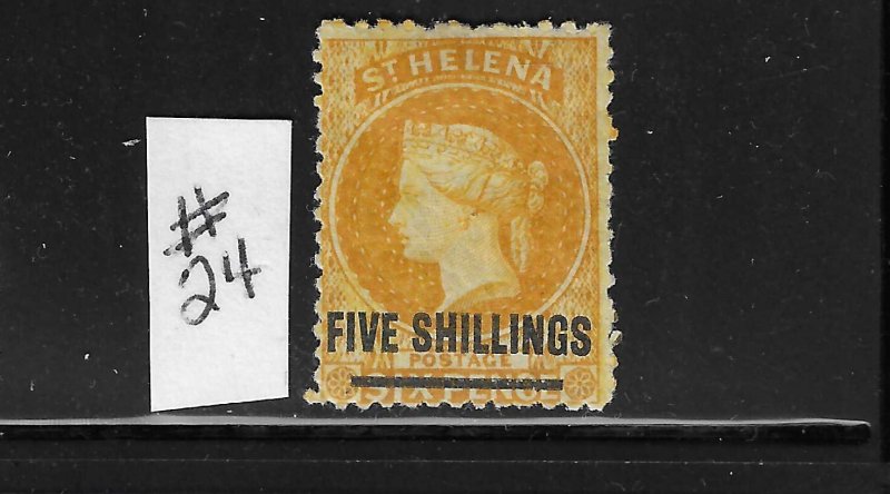 ST HELENA SCOTT #24 1868 5SH ON 6P (ORANGE) SHORT BAR- WMK 1- MINT HINGED