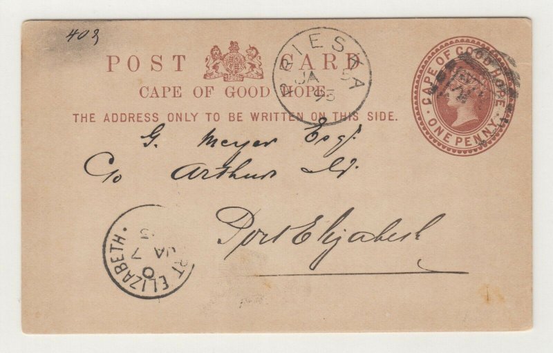 Cape of Good Hope H&G 2 used 1893 1p Queen Victoria Postal Card PRIESKA to PORT