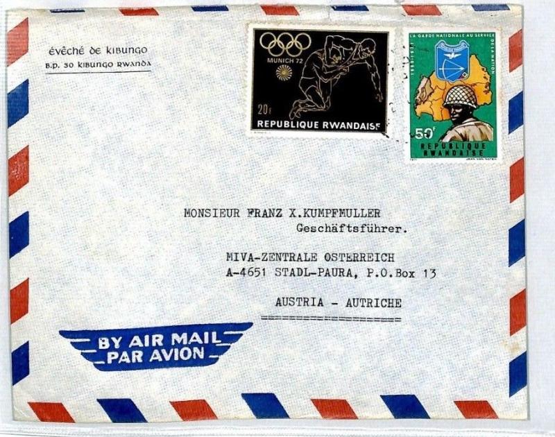 RWANDA Cover 1972 MUNICH OLYMPICS *Kibungo* Missionary Air Mail WRESTLING CM67