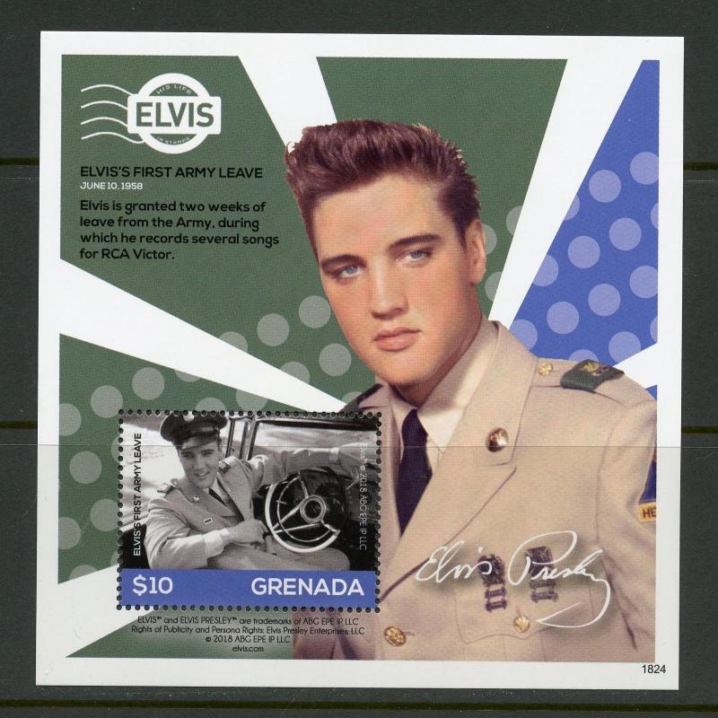 GRENADA 2018 ELVIS PRESLEY FIRST ARMY LEAVE  SOUVENIR SHEET MINT NEVER HINGED 