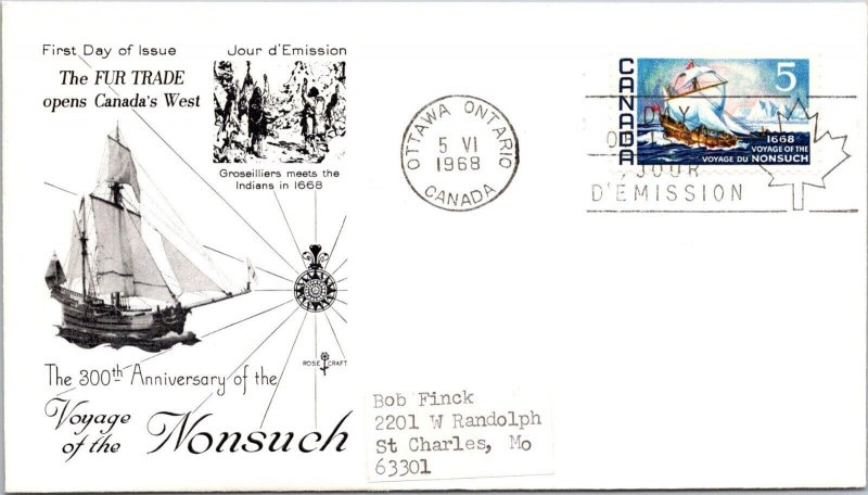Canada 1968 FDC Voyage Of The Nonsuch - Ottawa, Ont - Single - F76687