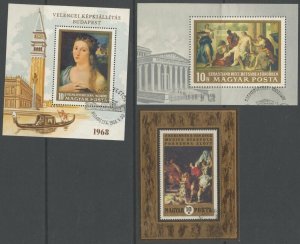 HUNGARY Sc#1907, 1947, 2015 1968-70 Three Paintings Souvenir Sheets Used