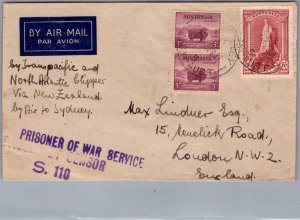 1941 Melbourne Australia Internment Camp POW Service Cover to London England