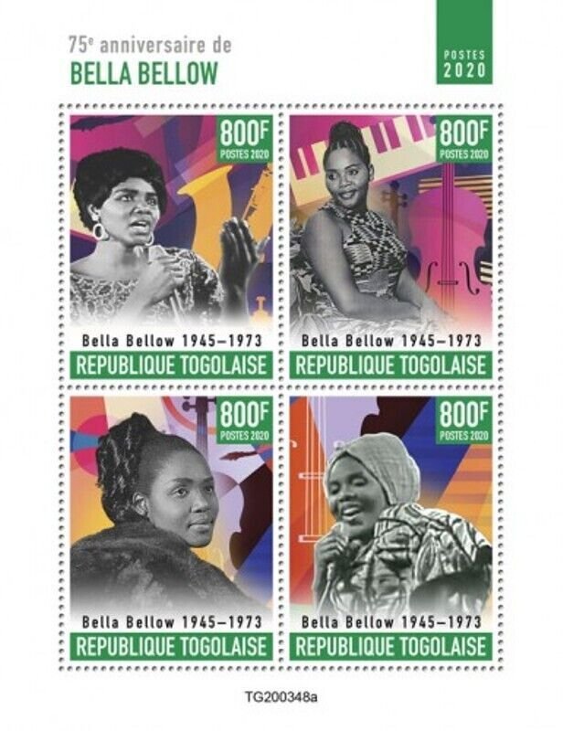 Togo - 2020 Togolese Singer Bella Bellow - 4 Stamp Sheet - TG200348a