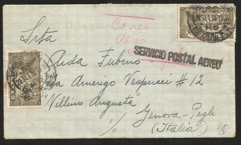 J) 1938 MEXICO, SYMBOLICAL OF FLIGHT, AIRMAIL, CIRCULATED COVER, FROM MEXICO TO