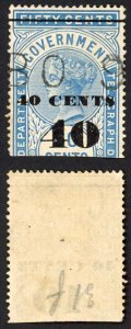 Ceylon BFT47 40c (Type T42) on 50c Blue Telegraph Cat  5 pounds