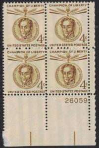 ALLY'S STAMPS US Plate Block Scott #1110 4c Simon Bolivar [4] MNH OG