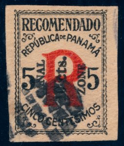Canal Zone UF1a 10c on 5c 1918 Panama Registration cut square PF cert used