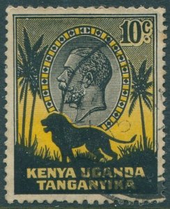 Kenya Uganda and Tanganyika 1935 SG112 10c black and yellow KGV lion #2 FU (amd)