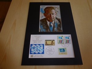 Dag Hammarskjold UN Art Postcard and FDC mount matte size A4