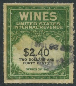 RE153   $2.40 Internal Revenue: Wines Series of 1941 Used  VF