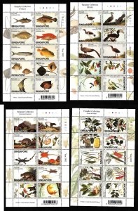 Singapore-Sc#1002-5- id8- four unused NH sheets-Birds-Fish-Animals-2002-