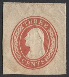 US 1854  Scott U9 3c red  Full Corner Cut Square VF Unused