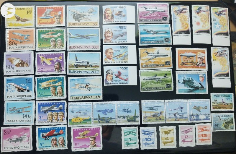 Airplanes, Zeppelins WW stamp accumulation, kiloware ,84 different Mint Aircraft