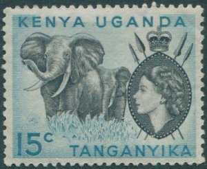 Kenya Uganda and Tanganyika 1954 SG169 15c QEII elephants MNH (amd)