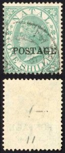 Natal SG84 1/- Green opt POSTAGE Fine used Cat 8 pounds