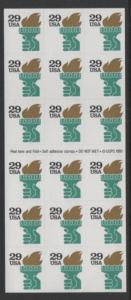 US Sc 2531Aa 1991 Liberty Torch stamp booklet pane mint NH