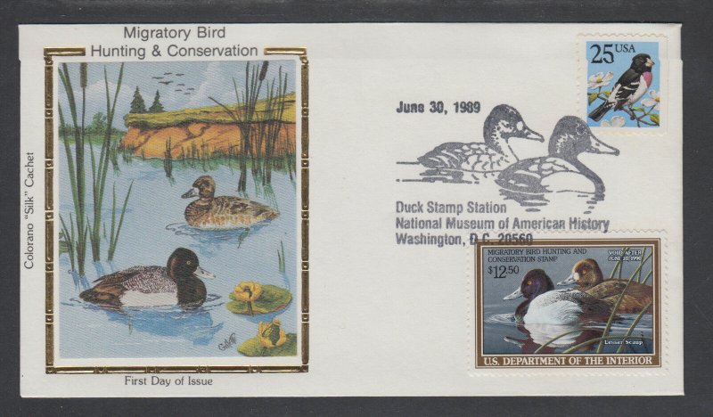 US Sc RW56 Colorano Silk FDC, 1989 $12.50 Duck Stamp Duck Stamp Station Cancel