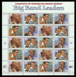 Big Band Leaders Music Legends 32 Cent Sheet of 20 Postage Stamps Scott 3096-99