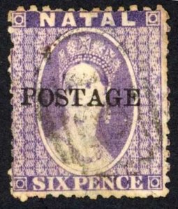 Natal 1875-6 SG.83 6d violet POSTAGE SG type 18 opt used cat 9 pounds