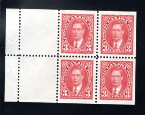 Scott 233a, 3c, King George VI MUFTI Issue, booklet pane, MNH, VF, Canada Postag