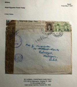 1942 Egypt Postal Treaty Airmail Censored Cover To Kalamazoo MI USA