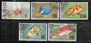 Tanzania #28-29,31,33-34  Fish  (CTO) CV $12.40