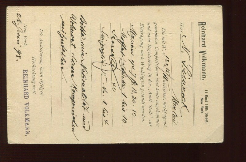 UX13 USED INTERNATIONAL POSTAL CARD TO BERLIN GERMANY (1898 USAGE)