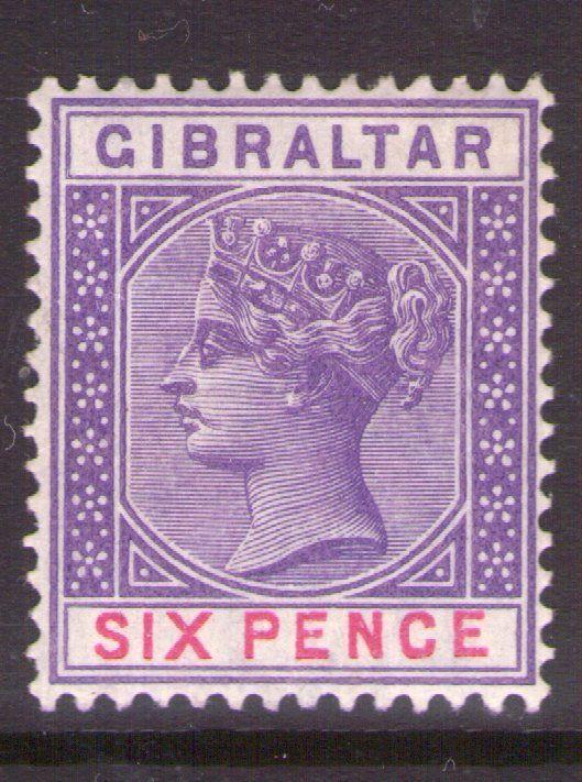 GIBRALTAR SG44  Victoria 1898 6d  lightly hinged.