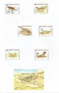 TADZHIKISTAN - 1995 - Reptiles - Perf 6v Set & Souv Sheet - M L H