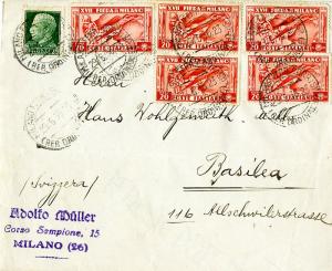 Italy Stamps 1936 Cover with 5 # 355 and # 218 Milan to Switzerland VF