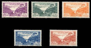 Lebanon #C145A-147B Cat$385, 1949 Redrawn 10p-50p, set of five, lightly hinged