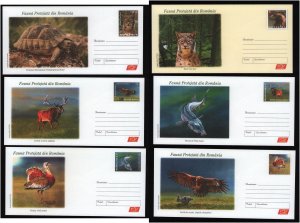 Romania PSE 6 prepaid envelopes 2009 protected wildlife birds turtle eagles fish