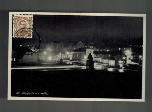 1936 Iceland Real Picture Postcard Cover Reykjavik City View at Night # 177