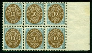 DANISH WEST INDIES #20 (18) 1¢ bicolor, Mgn Blk of 6, og, NH/LH, VF+, Facit $825