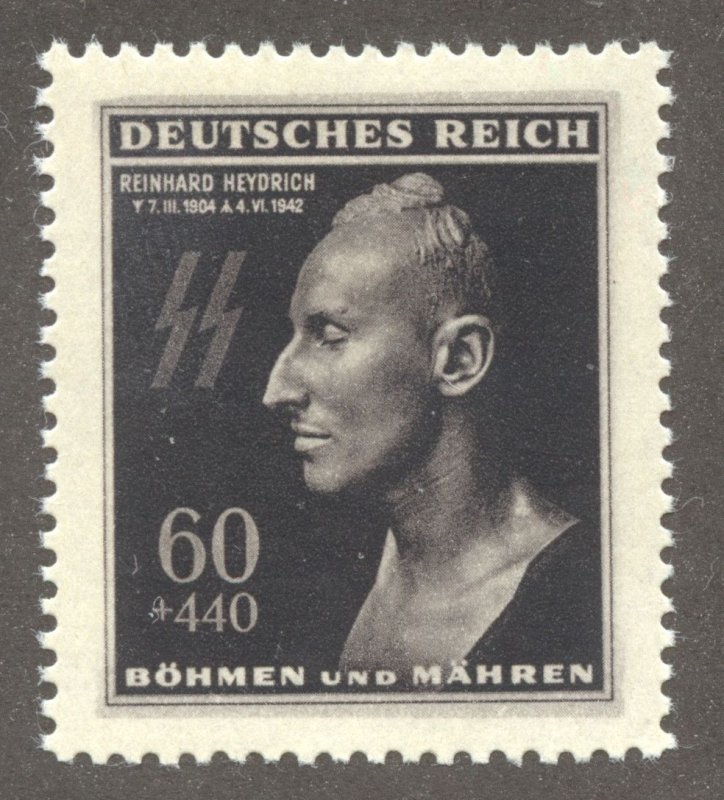 Bohemia and Moravia Scott B20 Unused LHOG - 1943 Deathmask of Heydrich