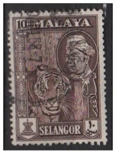 Malaya SELANGOR 1957  Scott 107 used - 10c, Sultan & Tiger 