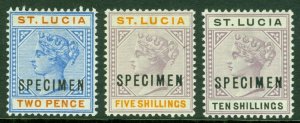 Sg 45, 51-2s St Lucia 1918,2d,5 & 10 Ensemble De 3, Surimprimées Specimen 