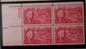 #931 Roosevelt 2c Plate Block of 4 MNH