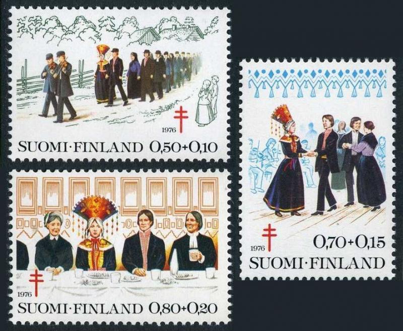 Finland B207-B209,MNH.Michel 790-792. Wedding Procession,Dance,Dinner.1976.